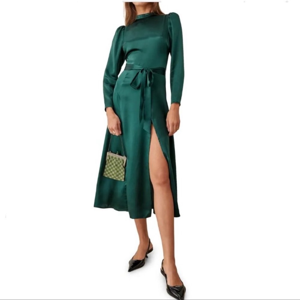 Reformation Julius Dress Forest Green Color